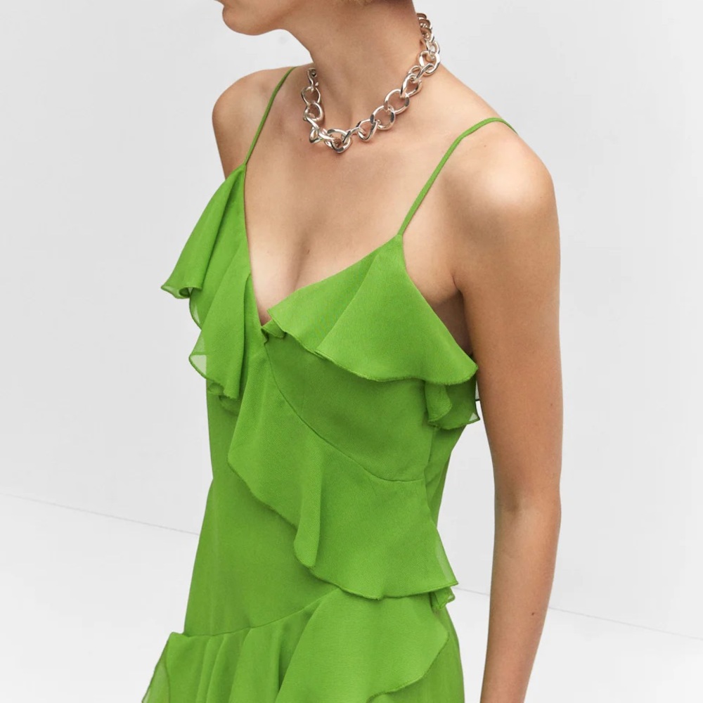 Mango Green Ruffle Maxi Dress - Picture 4 of 11